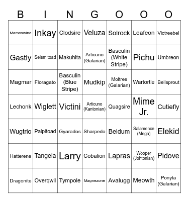 Pokemon BINGO (Names) Bingo Card