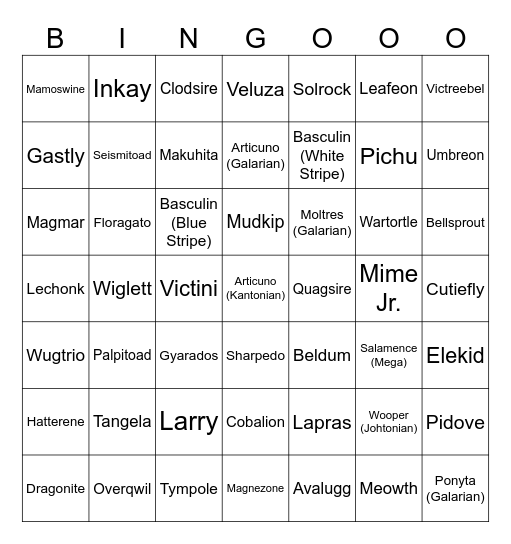 Pokemon BINGO 2 Bingo Card