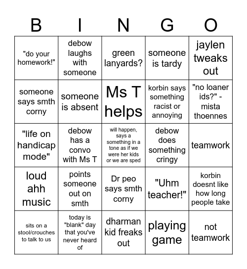 debow Bingo Card