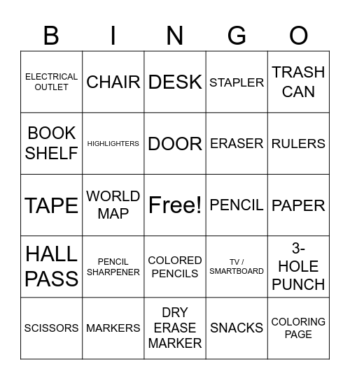 Classroom Bingo Card