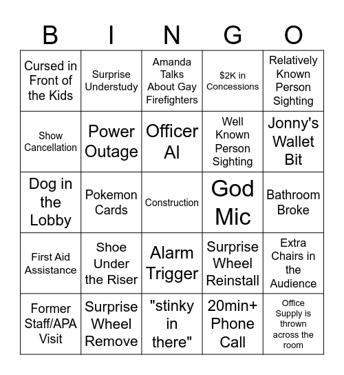 Box Office Bingo Card