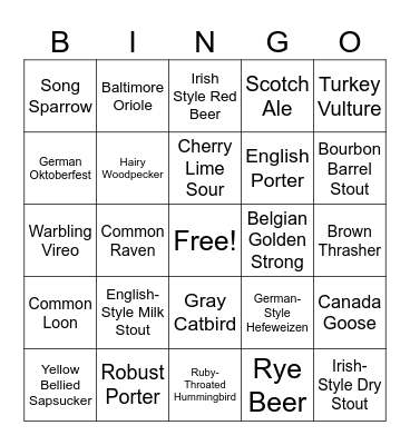 BIRD AND BEER BINGO GAME 3 Bingo Card