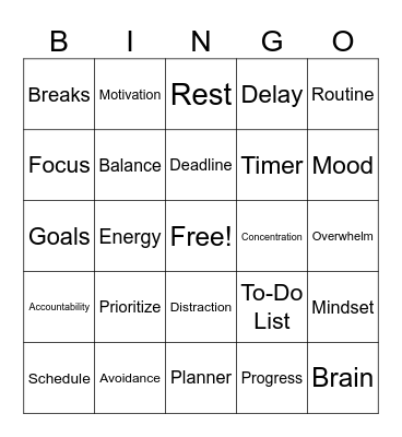 Time Management Bingo Card