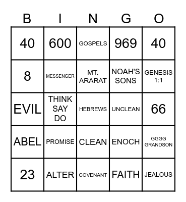 BIBLE BINGO #1 Bingo Card