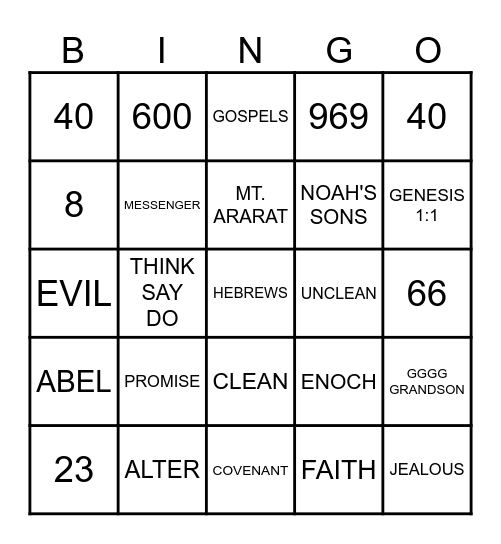 BIBLE BINGO #1 Bingo Card