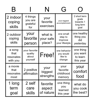 mental health mattter Bingo Card
