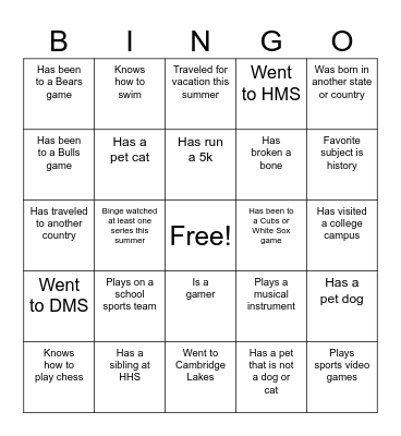 Getting to Know You BINGO Card