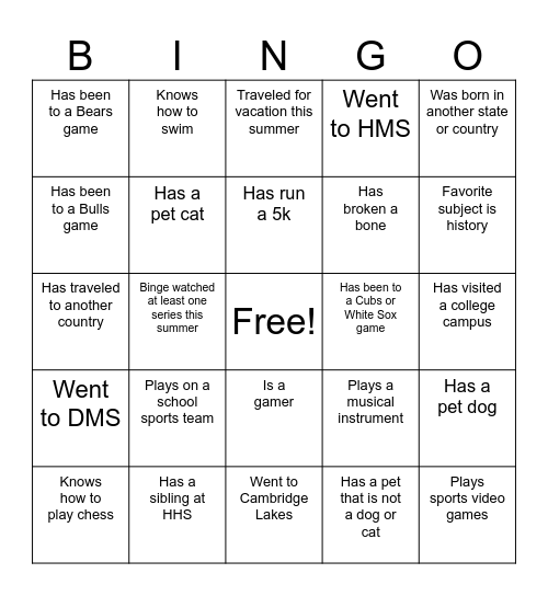 Getting to Know You BINGO Card