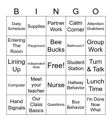Procedures Bingo Card
