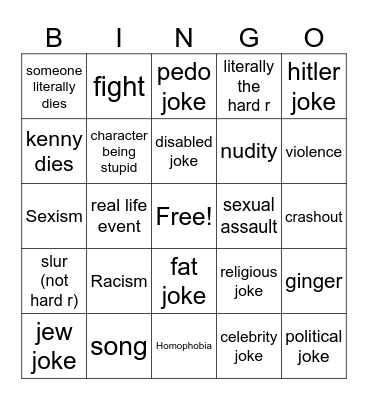 south park bingo Card