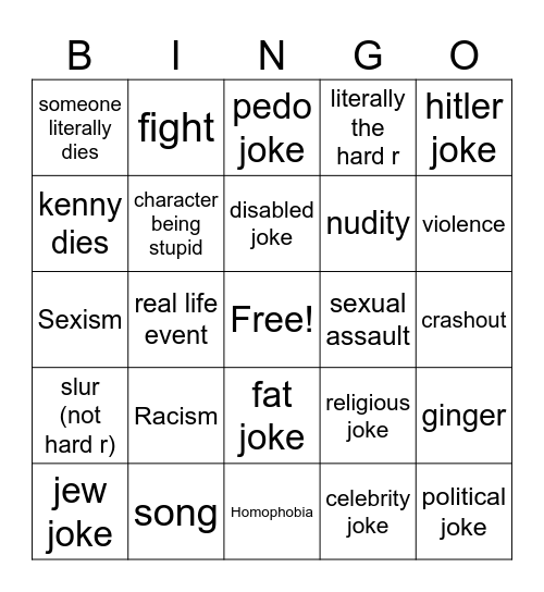 south park bingo Card