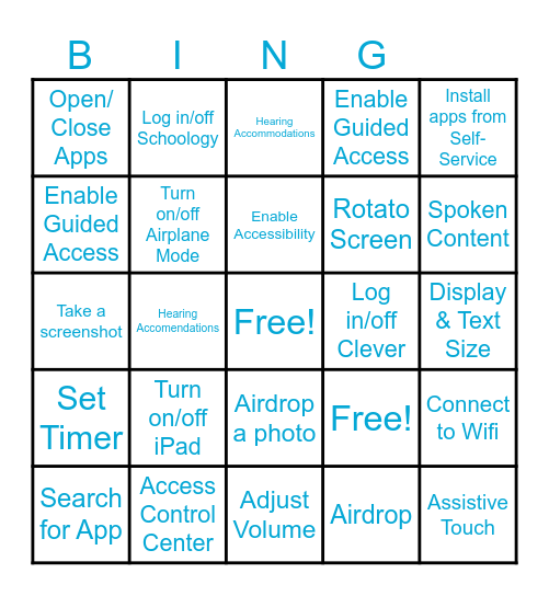 iPad 101 Bingo Card