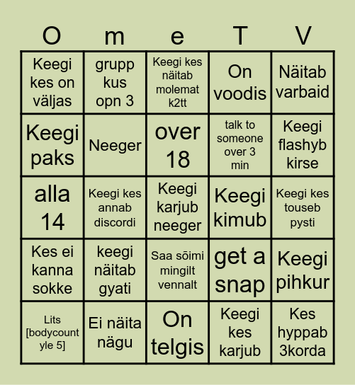 Ome tv Eesti bingo Card