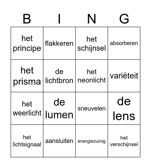 Bingo LICHT les 1 & 5 Bingo Card