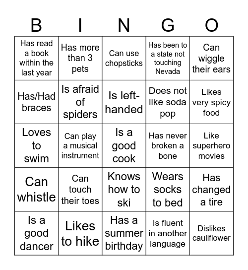 Get to Know You Bingo Card