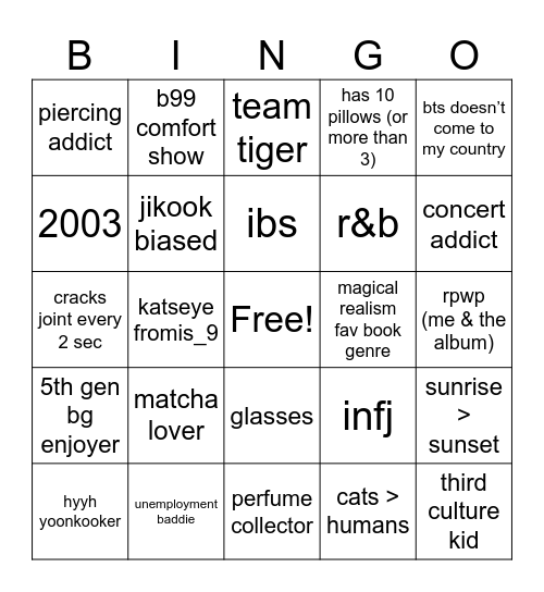 boba chewer bingo Card