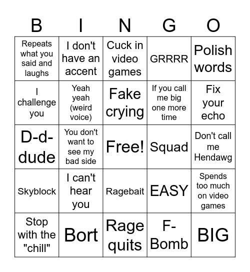 Henry R. Bingo Card