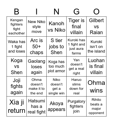 Kengan Fortnite Bingo Card