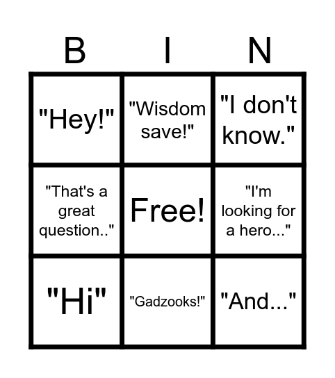 Mr Black BINGO Card