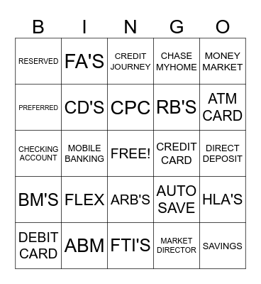 BANKER Bingo Card