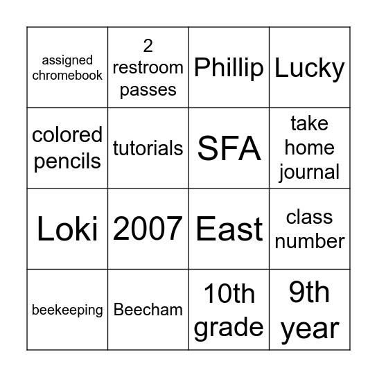 Untitled Bingo Card
