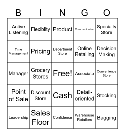Retail Bingo Card
