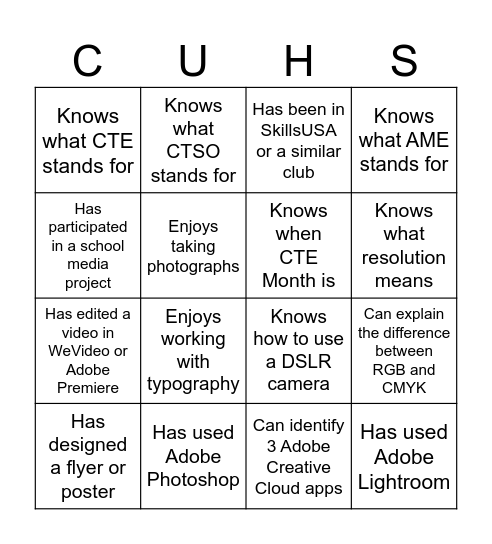 CTE Bingo Card