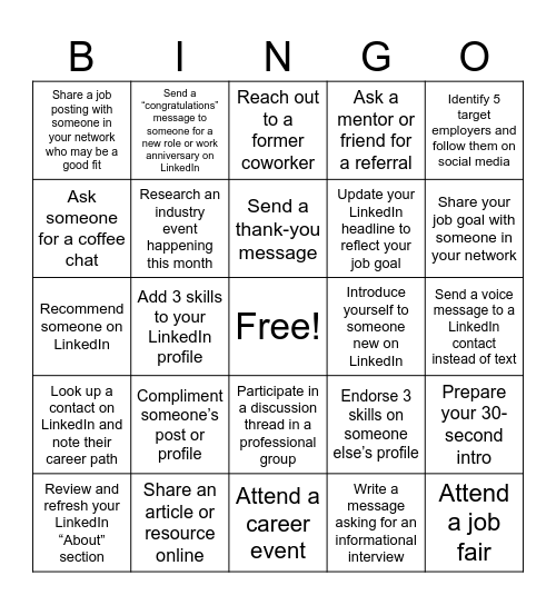 Networking Bingo Card