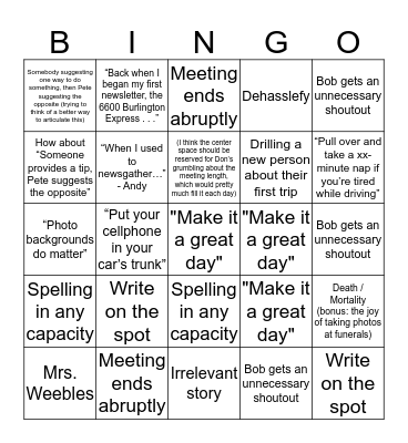 Morning Meeting BINGO Card