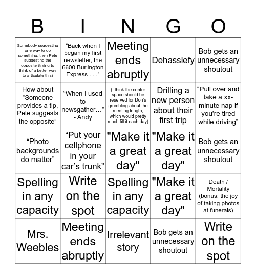 Morning Meeting BINGO Card