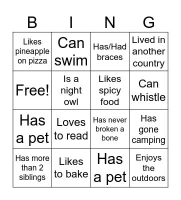 Ice Breaker Bingo Card