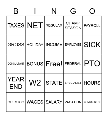 NATIONAL PAYROLL WEEK BINGO Card
