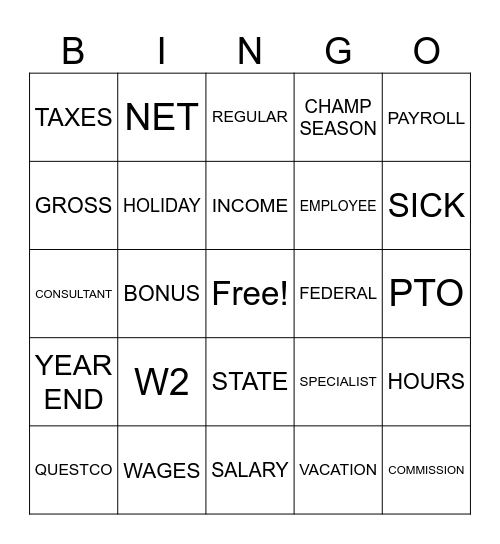NATIONAL PAYROLL WEEK BINGO Card