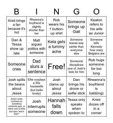 Family Reunion BINGO Card