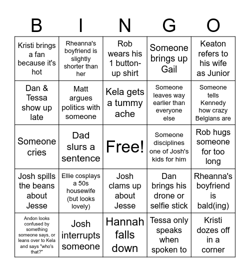 Family Reunion BINGO Card