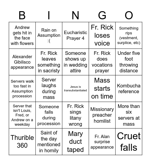 Assumption Novena Bingo! Bingo Card