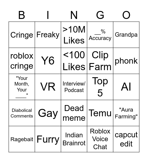 Tiktok Bingo Card