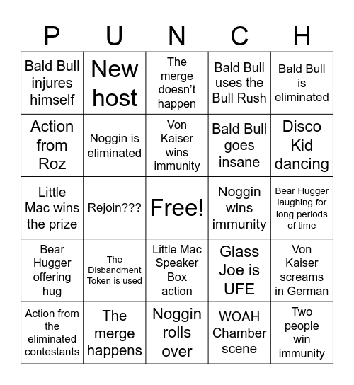 Punch Out BFDIA 18 Bingo Card