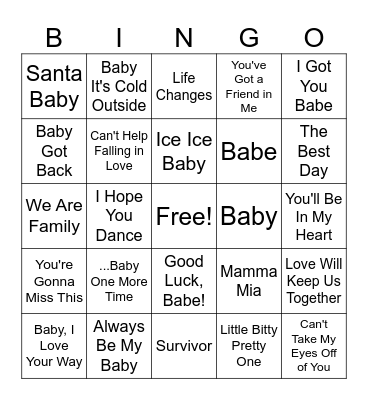 Baby Music Bingo Card