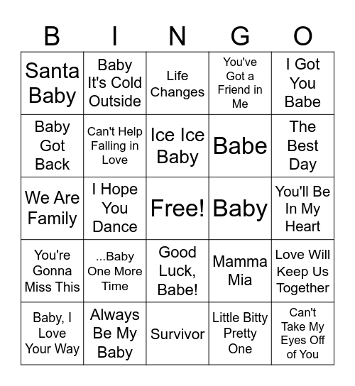 Baby Music Bingo Card
