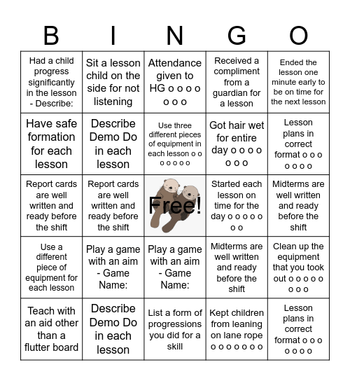 INSTRUCTOR Bingo Card