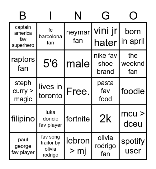 HoodiDoncic BINGO card Bingo Card