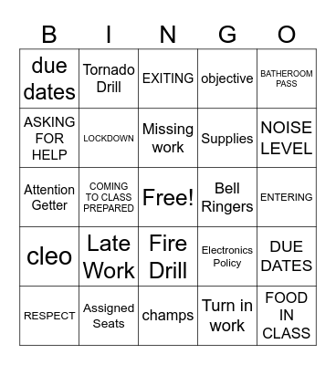 Metzger's Rules and Procedures Bingo Card