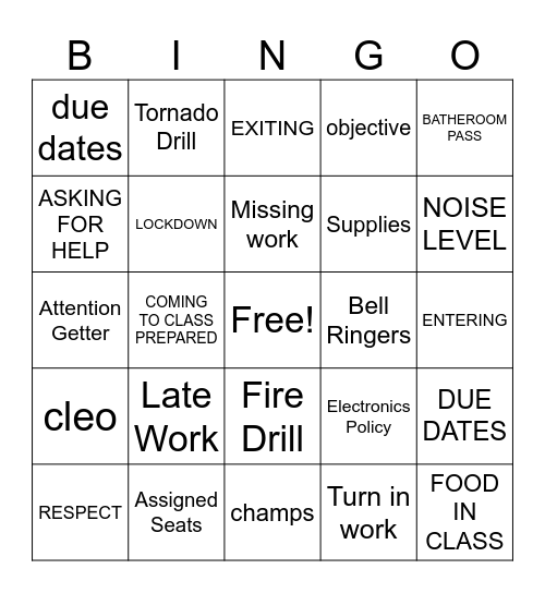 Metzger's Rules and Procedures Bingo Card