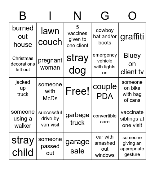 Immunization Van Bingo Card