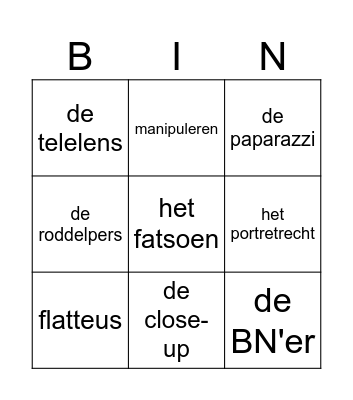 Bingo FLITS Les 5 Bingo Card