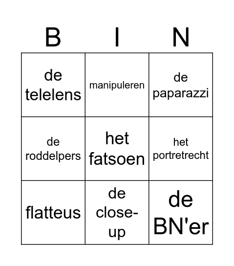 Bingo FLITS Les 5 Bingo Card