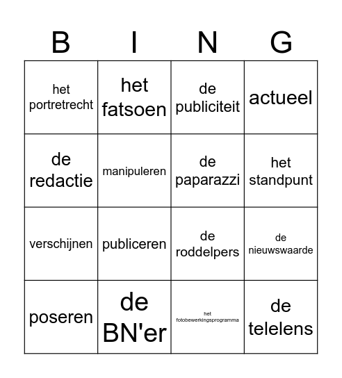 Bingo FLITS Les 1 en 5 Bingo Card