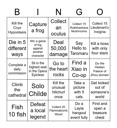 Genshin Bingo Card