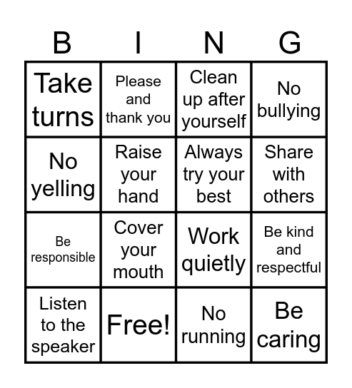 Classroom Bingo Card